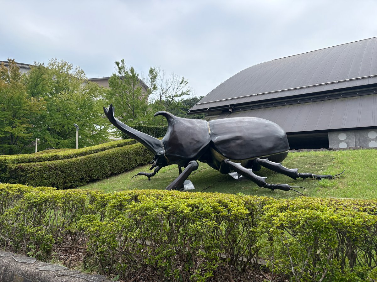 群馬県立自然史博物館の屋外に設置された大きなカブトムシの模型