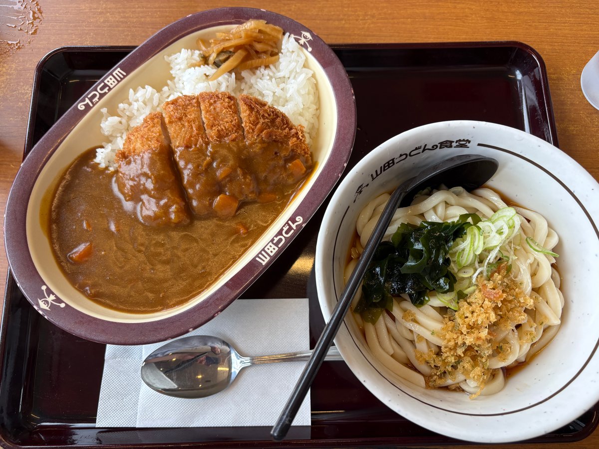 かつカレーと冷たいたぬきうどんのセット